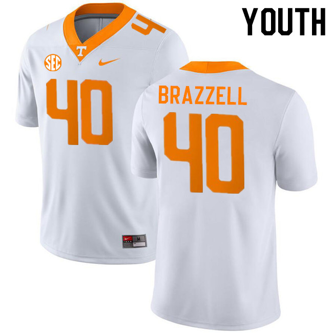 Youth #40 Colin Brazzell Tennessee Volunteers College Football Jerseys Stitched-White